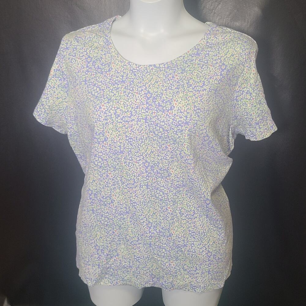 Vintage 90s basic editions blue micro floral print T-shirt size 3X